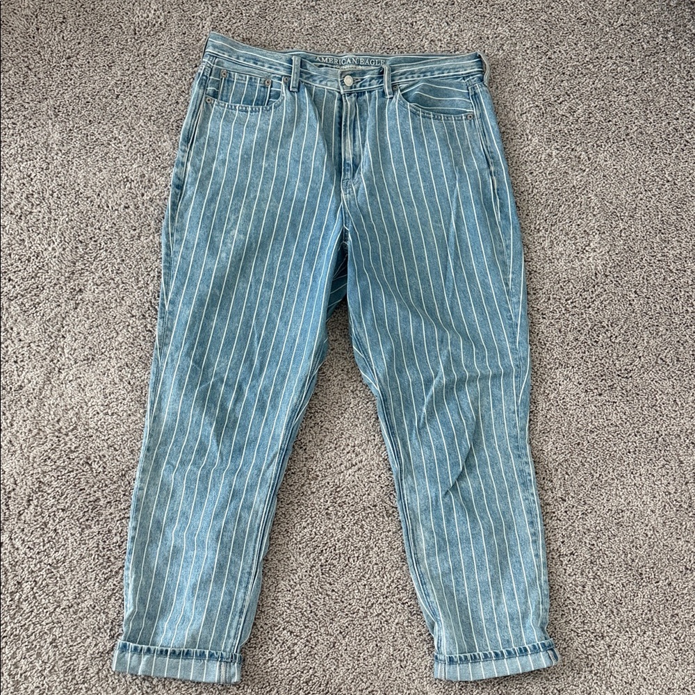 American Eagle Outfitters Light Blue Striped Mom Jeans